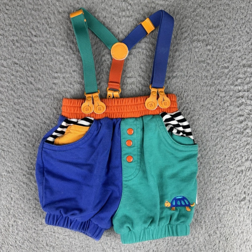 Gymboree Rainbow Tag Suspenders Shorts Overalls Colorful Size Nb Vtg 90s Turtle